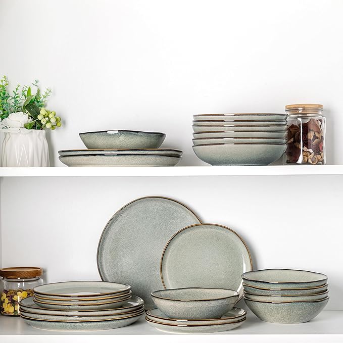 AmorArc Ceramic Dinnerware Sets,Handmade Reactive Glaze Stoneware Plates and Bowls Set,Highly Scratch Resistant | Dishwasher & Microwave Safe Dishes Set,Service for 8 (24pc)
