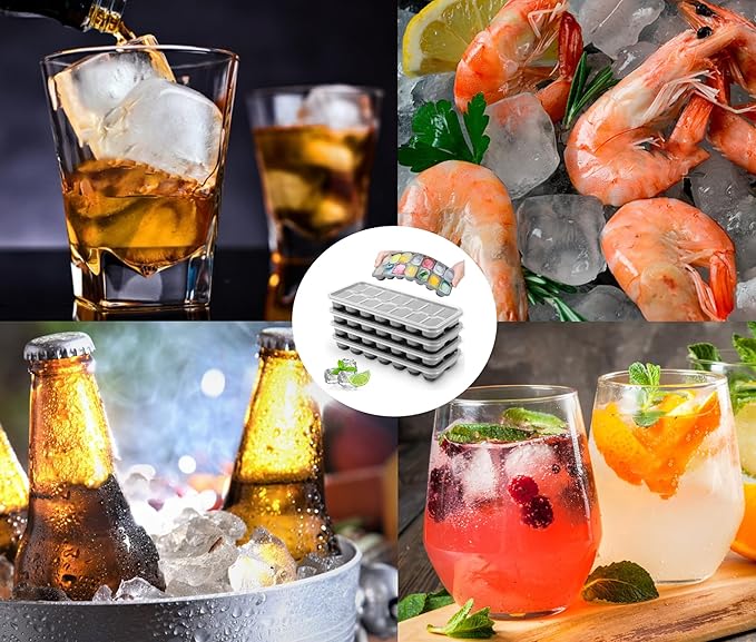 Ice Cube Tray 4 Pack, Easy-Release & Flexible 56 pcs Silicone Ice Cube Trays with Spill-Resistant Removable Lid, Stackable Ice Trays with Covers for Freezer, Cocktail