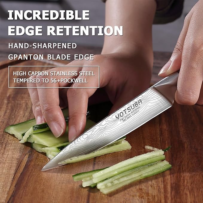 YOTSUBA Utility Knife,5 Inch Petty Kitchen Knife, Forged High Carbon German Steel chef knives, Paring knives, Full Tang & Razor Sharp Ergonomic Handle Design