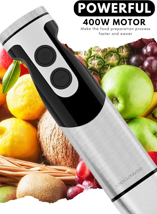 MEGAWISE new Hand Blender Series Only one Hand Blender,no attachments,12-Speed,Includes Powerful Blender Stick- Easy to Clean and Perfect for Smoothies, and More (black)
