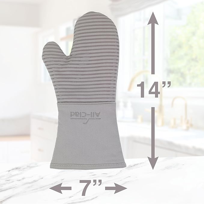 All-Clad Premium Silicone Oven Mitt: Heat Resistant to 500 Degrees - 100% Cotton & Silicone, 14"x7" Pot Holder for Kitchen and Barbeque, (1-Pack), Titanium Gray
