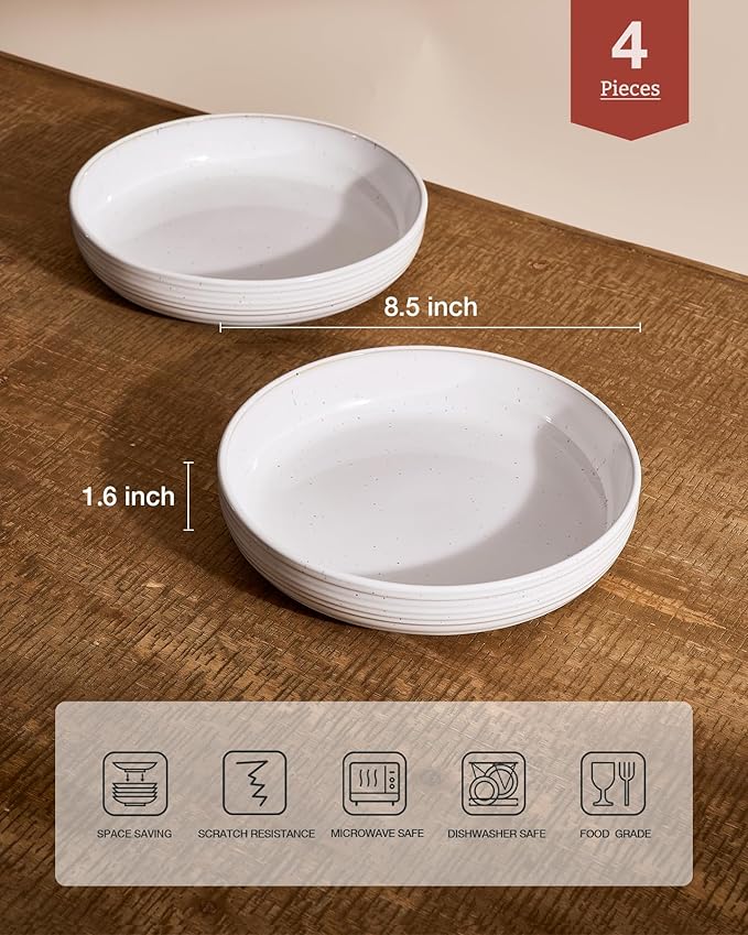 famiware Milkyway 33 oz Bowl Set, Pasta Bowls Set of 4, Salad Bowls, Double Reactive Glaze, Sturdy & Stackable, Ideal for Housewarming, Festivals, White with Speckles