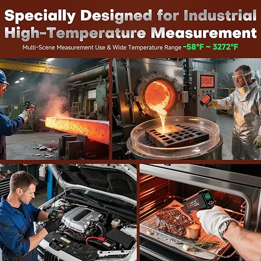 '-58℉~3272℉ Infrared Thermometer IR Gun, High-Temp Digital Temperature Gun, 50:1 Non-Contact Pyrometer for Kiln, Forge, Furnace, Engine, HVAC & Industrial Applications