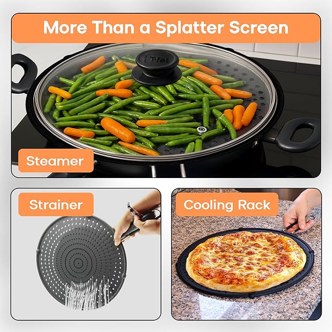 Frying Pan Splatter Screen | USA Brand | 11-Inch Black, Fit Pans (6" to 11") Silicone Grease Splatter Guard for Frying Pan and Stove by Beckon Ware