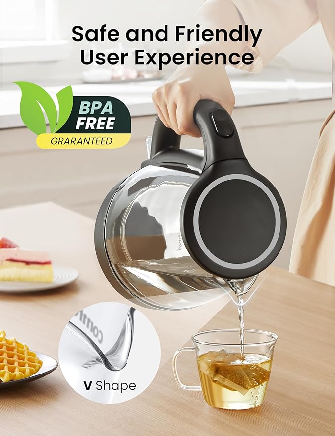COMFEE' Electric Kettle, 1.7L Hot Water Boiler, 1500W Fast Boil, Glass Electric Tea Kettle with LED Indicator, Auto Shut-Off and Boil-Dry Protection, BPA Free