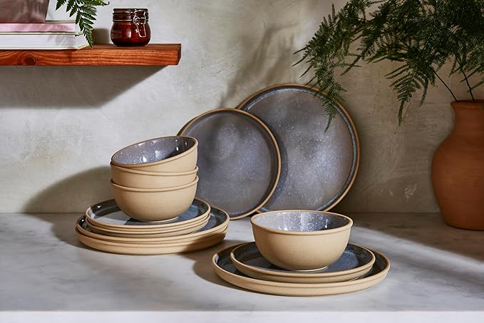 Portmeirion Minerals 10.5" Dinner Plate, Moonstone (Set of 4) - Contemporary Stoneware Platter, Stylish for Dining, Microwave & Dishwasher Safe - Ideal for Kitchen Entertainment, Made in Portugal