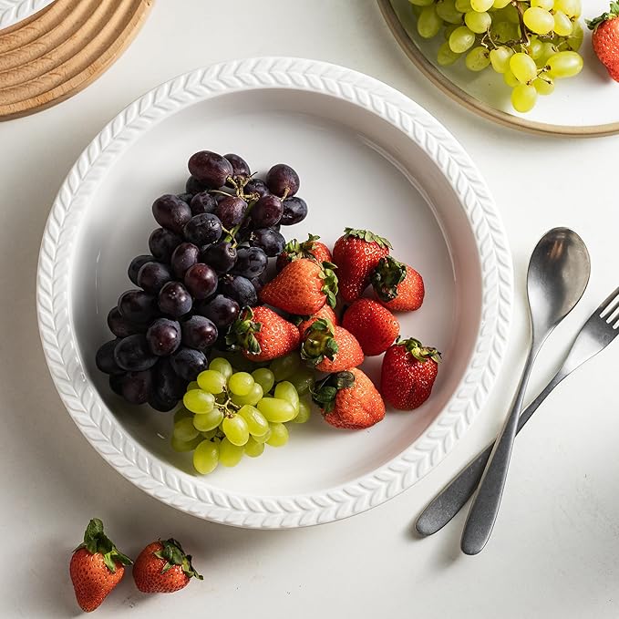 Ceramic Pie Pan Set of 2, 11 inch Round Baking Dish, Porcelain Pie Plate, Non-Stick, Oven & Dishwasher Safe, Non-Stick Pie Dish for Baking