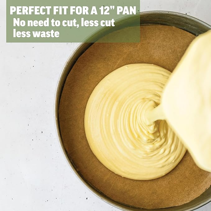 Zenlogy 12 Inch Parchment Paper Rounds (100 Sheets) - Unbleached, Pre-cut, High Heat, Round Liners - Fits 12 inch Round Cake Pans, Pizza Pans, and Air Fryer