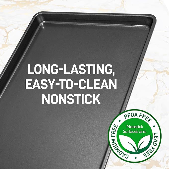 NutriChef 2-Piece XL Mega Cookie Sheet Baking Pans Set - 22" x 16" Extra Large Nonstick Carbon Steel Oven Baking Tray Pans, Stackable Bakeware, Black - NCLGBP16