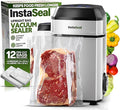 InstaSeal Vacuum Sealer for Food with 12 Bags, Preserves Foods 5x Longer, Space Saving Compact Upright Design Allows Machine to Seal Marinades, Soups, Meats for Sous Vide Cooking, Vegetables