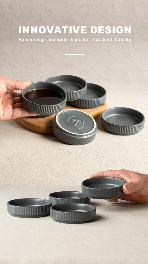 famiware Star Soy Sauce Dish Ceramic Dipping Bowls Set of 6, 4 oz Individual Dip Sauce Cups/Bowls/Dishes/Plates, Small Serving Bowl for Side Dishes, Dessert, Ice Cream, Sushi - Matte Dark Charcoal