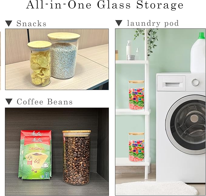 Glass Storage Jars Set Elegant Containers with Airtight Bamboo Lids, Perfect for Kitchen Organization - Flour, Rice, Pasta, Sugar, Coffee Beans (2 packs(37oz) / 2 packs(111oz))