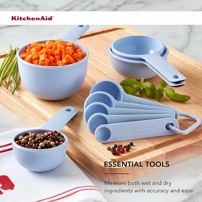 KitchenAid Universal Easy To Read Measuring Cup and Spoon Set with Soft Grip Handle for Maximum Control, Hang Hole and Nesting For Easy Storage, Dishwasher Safe, 9 Piece, Lavender Cream