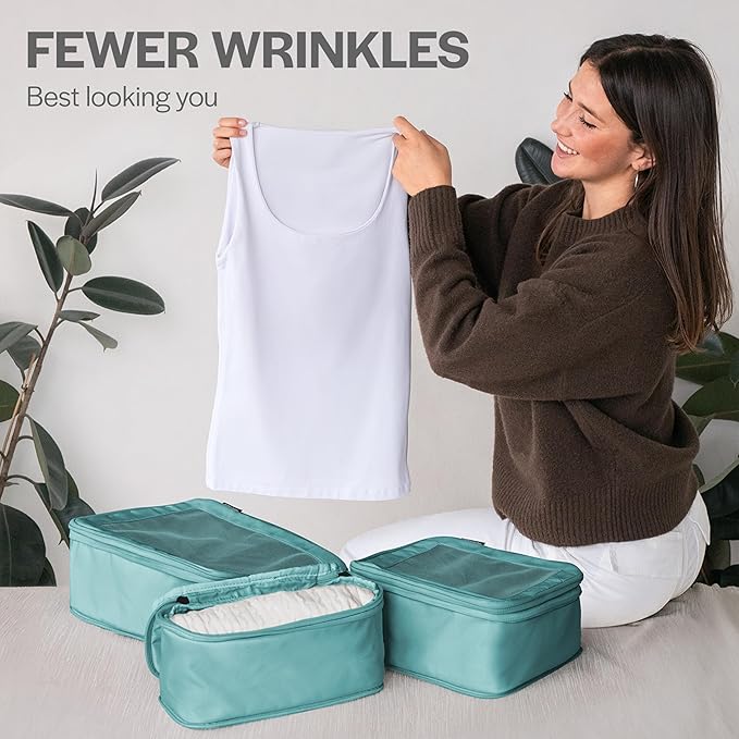 Aerotrunk Compression Packing Cubes for Travel - Luggage Organizer Bags - Double Zipper Packing Cubes for Suitcases (2-Pack, Teal)