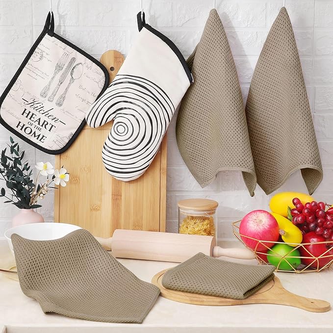 Homaxy 100% Cotton Waffle Weave Kitchen Dish Cloths, Ultra Soft Absorbent Quick Drying Dish Towels, 12 x 12 Inches, 6-Pack, Tan