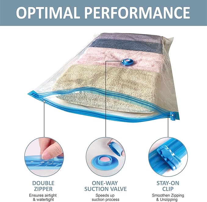 10 Large Vacuum Storage Bags with Hand Pump, Large Vacuum Seal Bags for Clothing, Space Saver Bags for Travel Lugggage, Blankets, Comforters