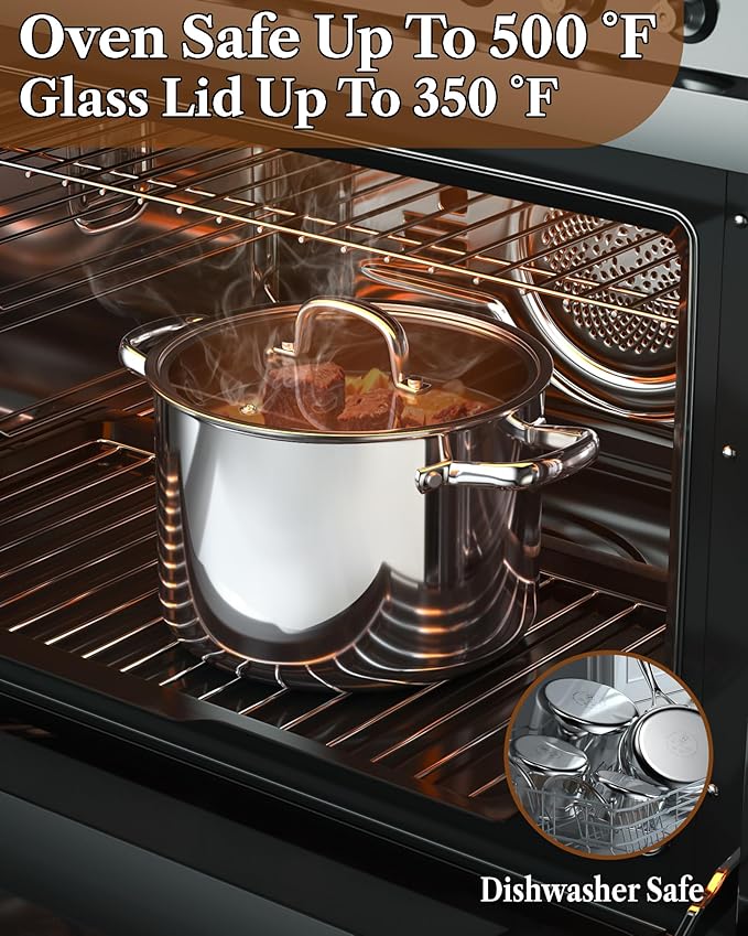 Cook N Home Stainless Steel Stockpot with Lid 7 Quart, Tri-Ply Clad Dutch Oven Soup Pot, Induction Cooking Pot, Silver