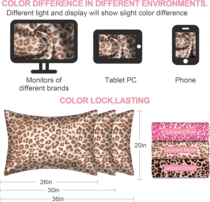 Mulberry Silk Pillow Cases Standard Size with Hidden Zipper, Ultra Smooth and Soft Breathable Cooling Silk Satin Pillowcase for Hair and Skin, Gifts for Women Men (Leopard Beige, 20x26 Inches, 1 Pack)