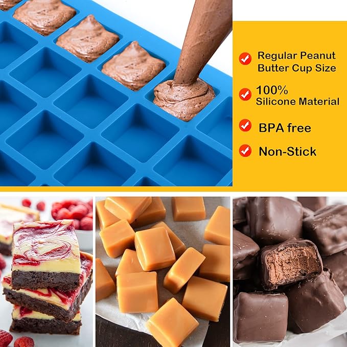 Sidosir 3Pcs Square Caramel Candy Mold Silicone, 40-Cavity Gummy Silicone Molds for Fat Bombs, Chocolate Truffles Mold for Hard Candy, Ice Cube