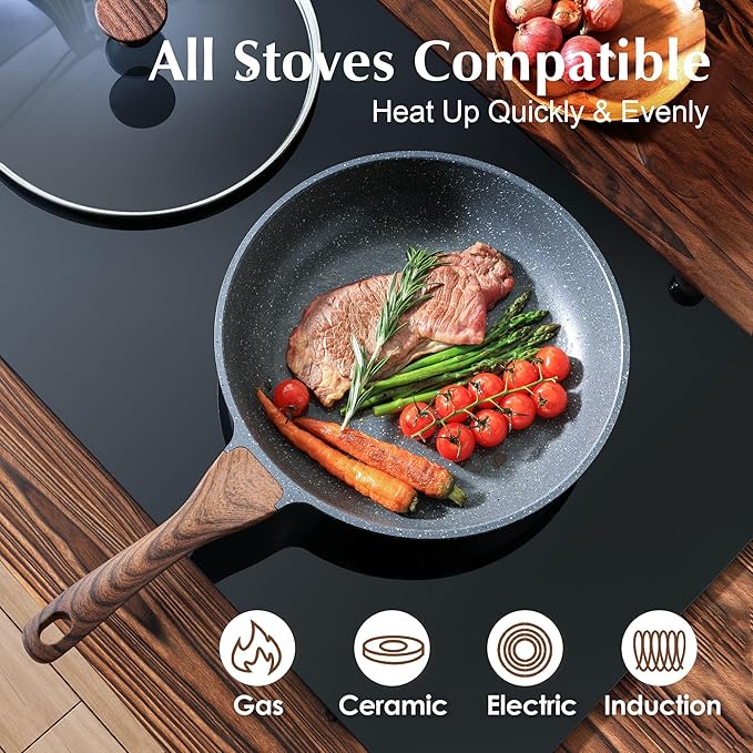 SENSARTE Nonstick Frying Pan Skillet with Lid, Omelet Pan with Cover, Healthy Egg Pan Chef's Pan, Kitchen Cooking Pan, PFOA Free (8inch + Glass Lid)
