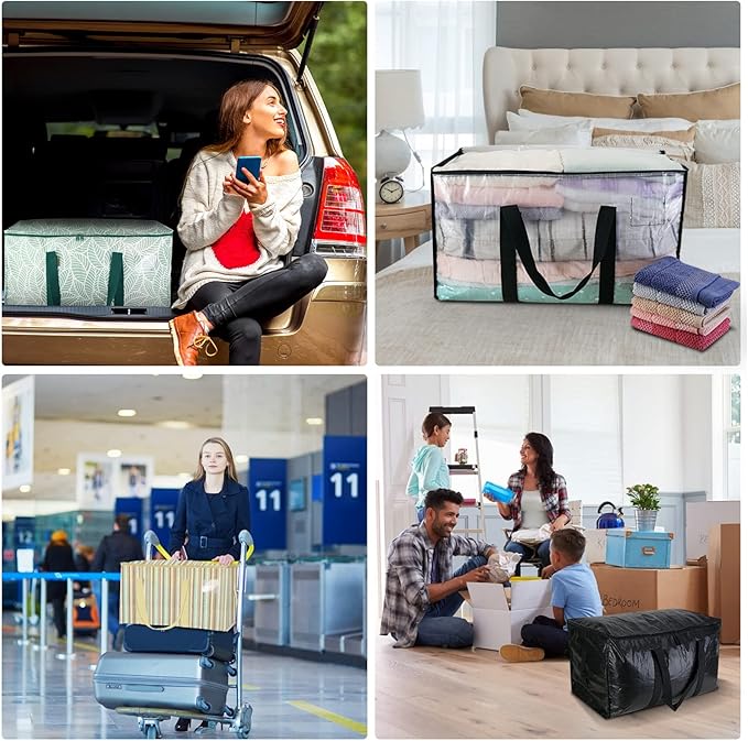 BALEINE 2-Pack Oversized Moving Bags with Reinforced Handles, Heavy-Duty Storage Tote for Clothes, Moving Supplies (Color Strip, 2-Pack)