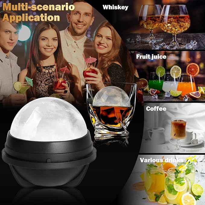 6 Pack 3D Sphere Ice Molds 2.5 Inch Large Silicone Round Ice Cube Molds Novelty Ice Ball Molds Gifts Stuff for Cocktails, Bourbon, Brandy, Whiskey Christmas Gifts (6, Round)