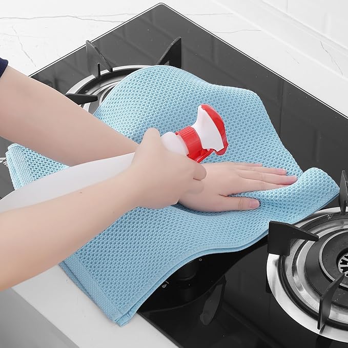 Homaxy 100% Cotton Waffle Weave Kitchen Dish Towels, Ultra Soft Absorbent Quick Drying Cleaning Towel, 13 x 28 Inches, 12-Pack, Sky Blue