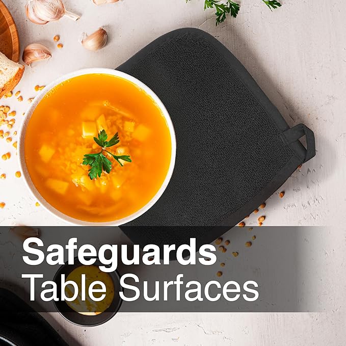 RITZ Terry Potholder & Hot Pad: Unparalleled Heat Resistant, Durable 100% Cotton – Ergonomically Designed for Optimal Grip – Easy-Care Machine Washable – 2-Pack, Black