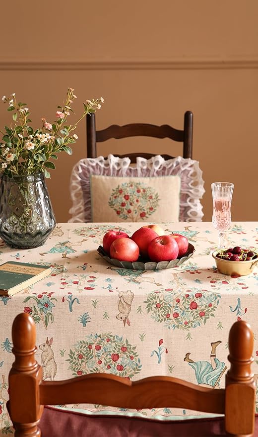 patdrea Designer Vintage Beige Tablecloth for Square Table,Italian Linen Trees Pattern Table Cloth,Decoration Cover for Kitchen Dining Christmas,Tea Party,Thanksgiving,67"x67"-Tatiana a