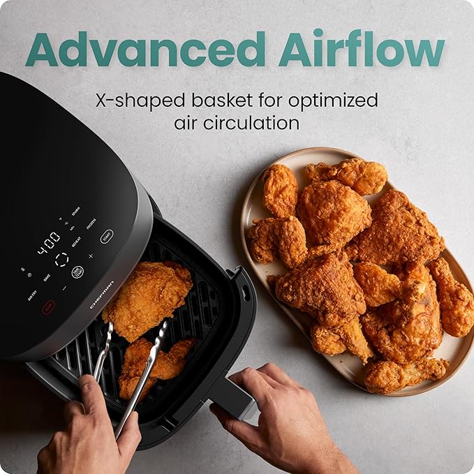 Chefman TurboX 4-in-1 Air Fryer, 5-Quart Airfryer for Extra Crispy Chicken, Fries, Wings, and More, Air Fry, Bake, Reheat, and Frozen Functions, Digital Touch Controls, Dishwasher Safe - Gray