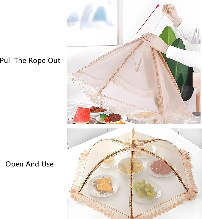 3-Pack Extra Large Food Cover, 32"x32" Pop-Up Food Nets, Mesh Food Covers Tent Umbrella for Outdoors, Screen Tents, Parties Picnics, BBQs, Reusable and Collapsible Food Tents