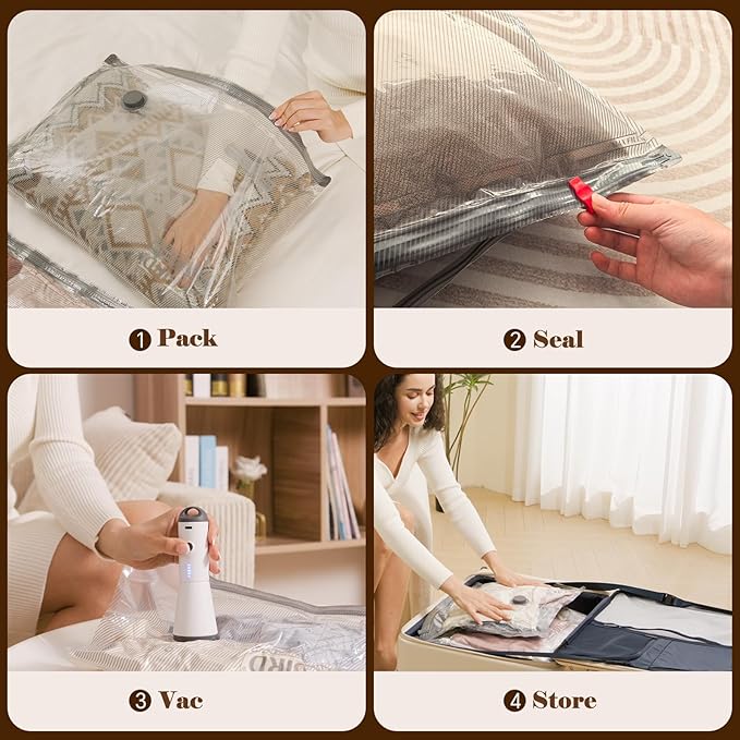 12 Pack Vacuum Bags for Travel with Rechargeable air Pump, Carry-on Size Vacuum Seal Bags for Luggage and Suitcase Compression, Space Saver for Clothes and Clothing Travel