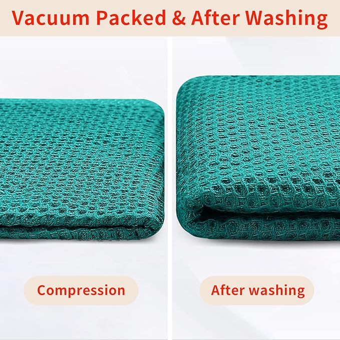 Homaxy 100% Cotton Waffle Weave Kitchen Dish Towels, Ultra Soft Absorbent Quick Drying Cleaning Towel, 13 x 28 Inches, 12-Pack, Teal