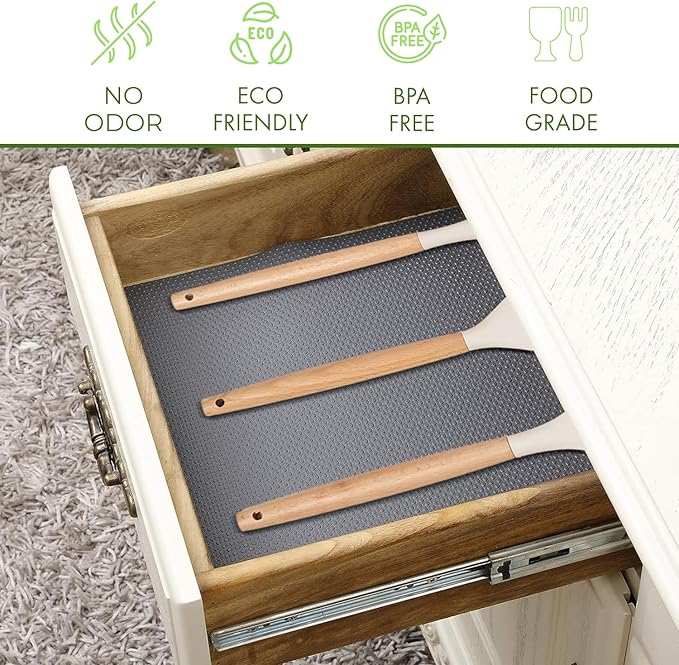 EVALAND 17.7" x 33 FT Non-Slip Shelf Liner, Non-Adhesive, BPA-Free, Waterproof Pantry Liner for Shelves, Easy to Cut, Oil-Proof Shelf Liners for Kitchen, Cabinets, Drawers, Refrigerator, Grey