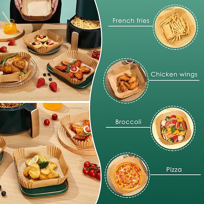 Small Air Fryer Liners Disposable, 2 QT Parchment Paper for COSORI 2.1 Qt Air Fryer, 100PCS 4.7 Inch Square Baking Paper Sheets for Mini Airfryer Basket