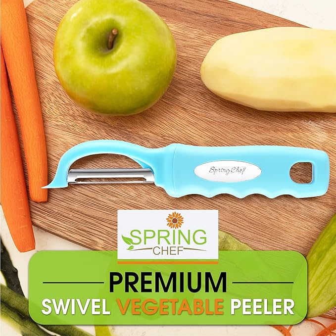 Spring Chef Premium Stainless Steel Vegetable Peeler for Kitchen, Dishwasher Safe Potato Peelers with Non-Slip Handle, Peel Apple, Fruit, Veggie, Carrot, Mango - Set of 2 - Aqua Sky