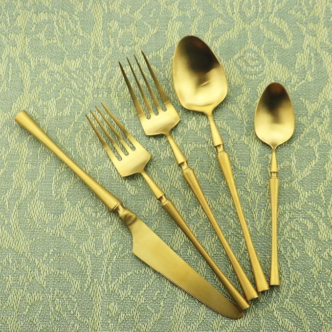 Gugrida Unique & Beautiful Flatware Set - 20 Piece Iridescent Silverware Sets | 18/10 Stainless Steel Reusable Cutlery Set | Gold Utensils Service For 4 with Dessert Fork, Knife, Spoon, Dinner Fork