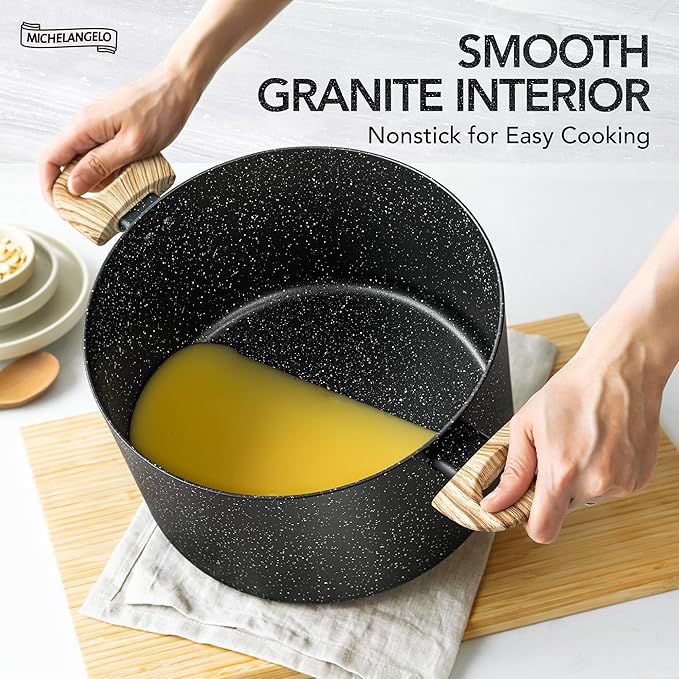 MICHELANGELO 8 Quart Stock Pot with Lid, Nonstick Cooking Pots, 8 Qt Soup Pot with Lid, Large Induction Pots for Cooking, Stockpot with Healthy Coating