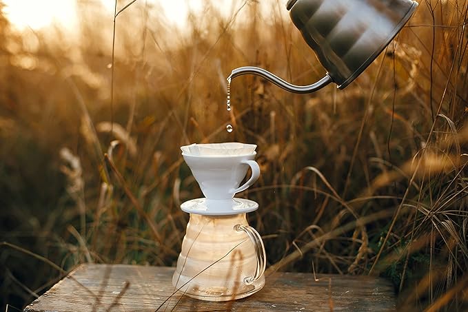 Pour Over Coffee Dripper - Ceramic Slow Brewing Accessories for Home, Cafe, Restaurants - Easy Manual Brew Maker Gift - Strong Flavor Brewer - V02 Paper Cone Filters - White, 2 Cup