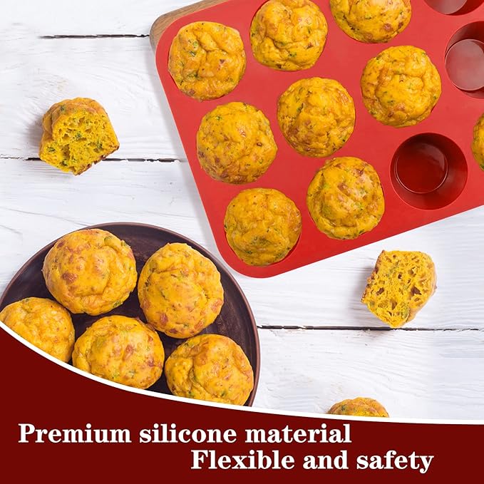 12-Cup Silicone Professional Non-Stick Popover Pans for Muffins, Brownies and Baking