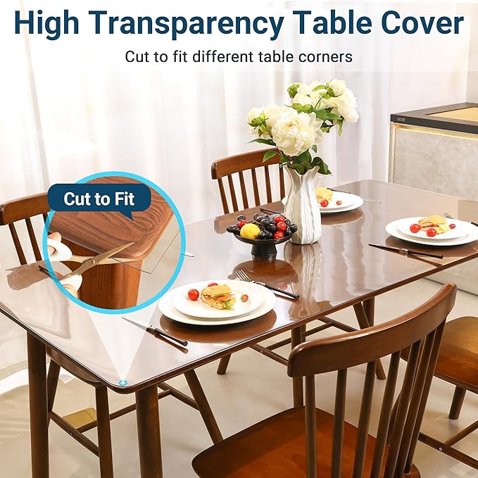 Clear Table Cover Protector Rectangle 40 x 72 Inch, 1.5mm Transparent Plastic Table Protector Waterproof, Anti-Scratch Clear Desk Mat for Office Desktop Dresser Dining Table, FDA Compliant