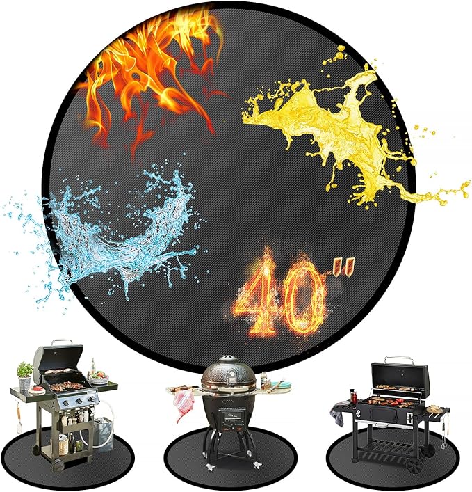 40" Round Fire Pit Mat for Solo Stove Bonfire/Under Grill Mat for Outdoor Grill Fireproof Waterproof Oil-Proof, 4 Layers Fireplace Mat BBQ Mat Solo Stove Mat Fire Pit Pad for Deck Patio Grass Smoker