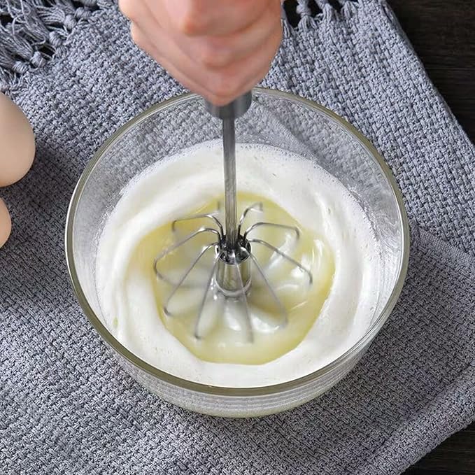 Semi-automatic Whisk, Stainless Steel Egg Beater, Hand Push Rotary Whisks Mixer Stirrer for Making Cream, Whisking, Beating and Stirring (Silver)