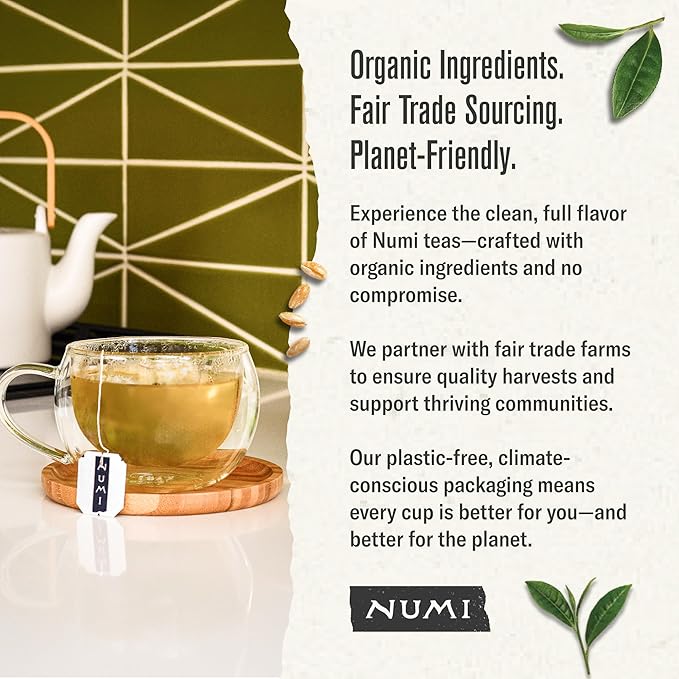 Numi Organic Matcha Toasted Rice Tea, 54 Matcha Tea Bags, Flavorful Green Tea, Microplastic Free Tea Bags
