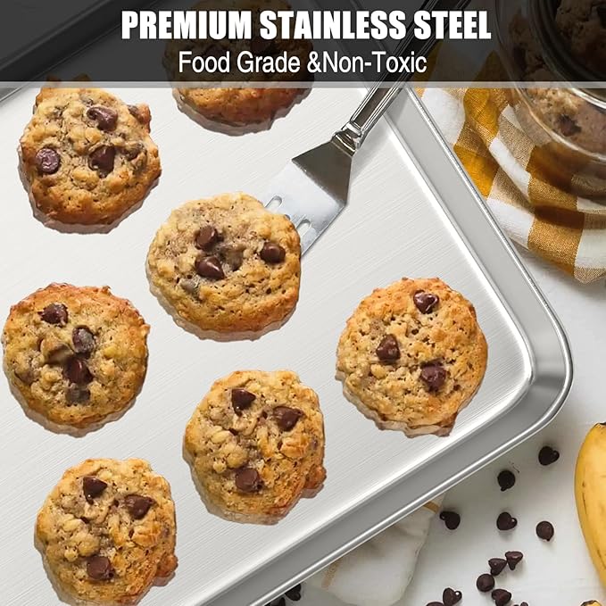 Baking Sheet Cookie Sheet Set of 2, Umite Chef Stainless Steel Baking Pans Tray Professional 18 inch, Non Toxic & Healthy, Mirror Finish & Rust Free, Easy Clean & Dishwasher Safe