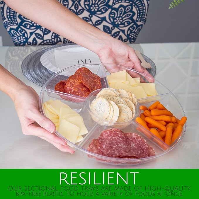 Plasticpro 6 Sectional Round Plastic Serving Tray/Platter (4, Clear)