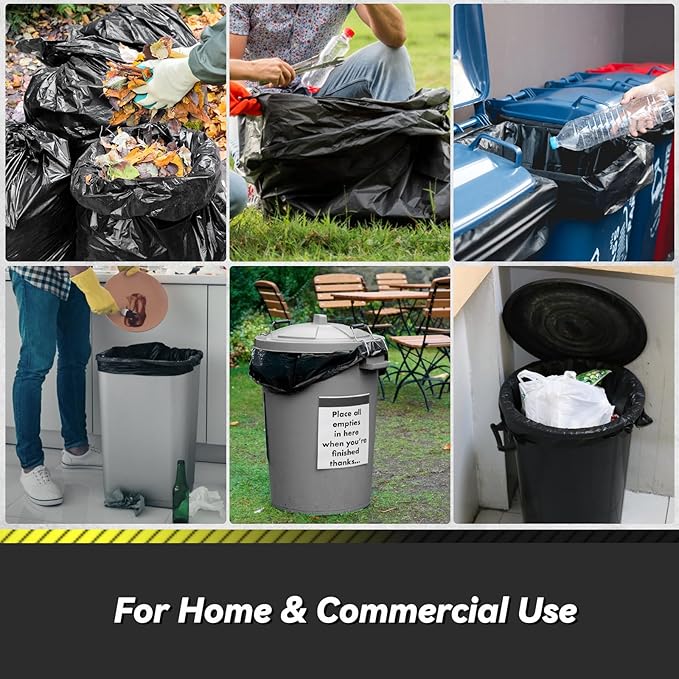 150 Count 55-60 Gallon Trash Bags, Sturdy & Tear-Resistant Commercial Can Liners 55 Gallon, Large Garbage Bags, Large Black Trash Bags for Commercial, Lawn and Leaf Bags