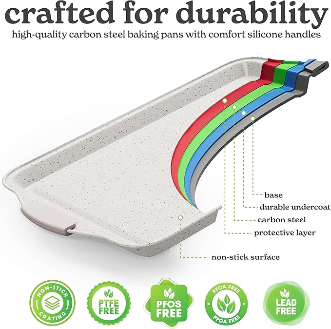 Country Kitchen Nonstick Stackable Bakeware Set - Heavy Duty, Durable, Easy Release Baking Set, Cream, 4 Pcs