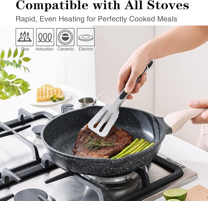 Kordisen Frying Pans Nonstick with Lid, 11 Inch Skillet with Lid, Induction Cooking Pan, Stay-Cool Handle, Compatible with All Stovetops, PFOA Free