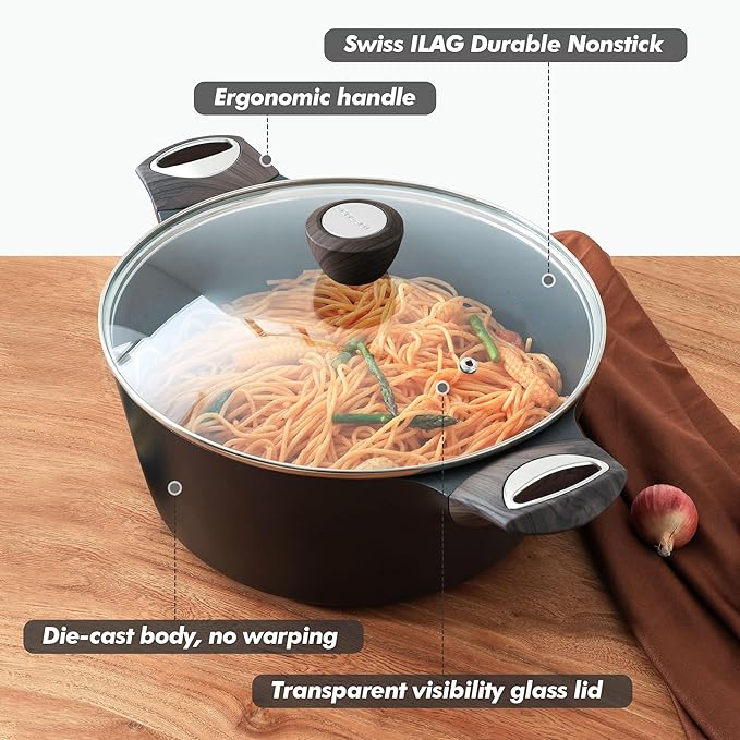 SENSARTE Nonstick Stock Pot with Lid, 2.6/4.5/6.6/8.5 QT Soup Pot Casserole Pot, Healthy Pasta Pot, Large Deep Cooking Pot, Big Sauce Pot Stew Pot, Induction Compatible, PFOA PFOS APEO Free, Black